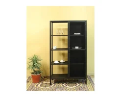 Armoire industrielle noire en métal 1 porte 4 étagères 
