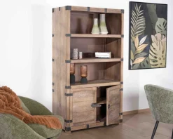Armoire ouverte style vintage avec 2 portes en bois et métal 
