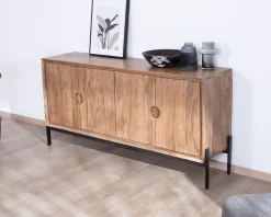 Bahut 4 portes en acacia et métal 160 cm 