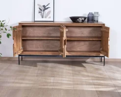 Bahut 4 portes en acacia et métal 160 cm 