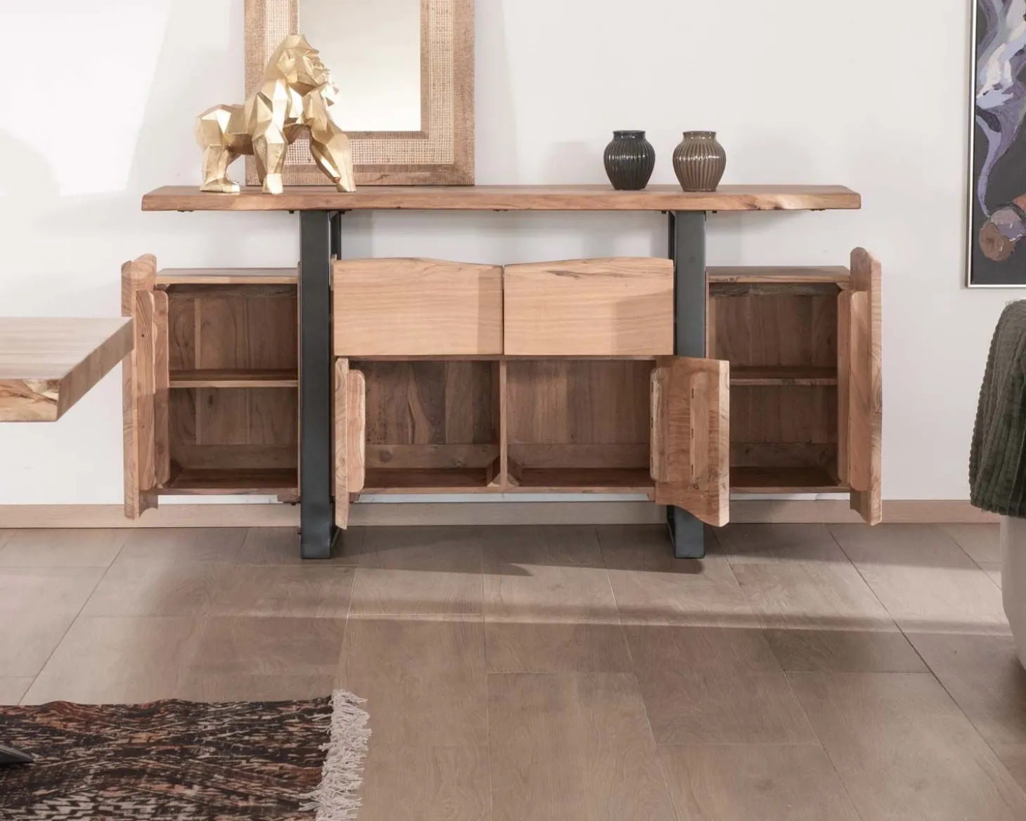 Bahut avec tiroirs en bois massif naturel "Zen Black"