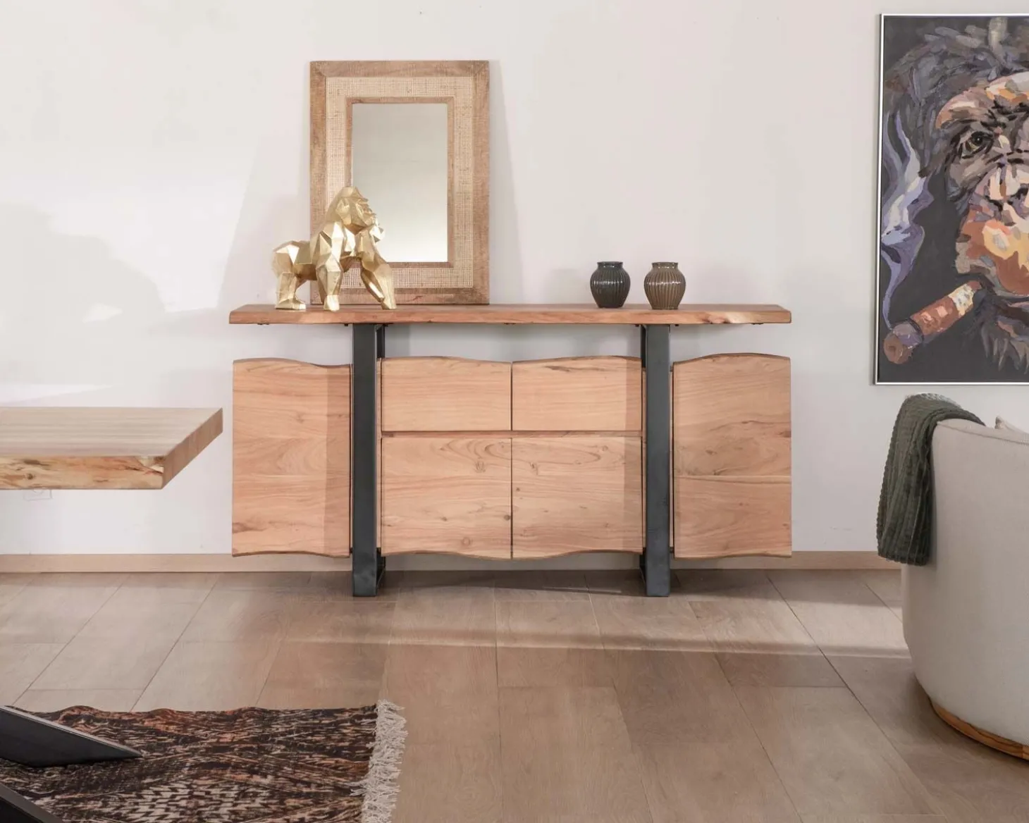 Bahut avec tiroirs en bois massif naturel "Zen Black"