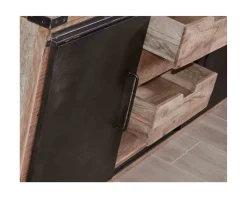 Bahut industriel portes coulissantes et tiroirs bois 180cm 