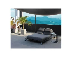 Bain de soleil 2 places gris foncé Sunbrella et alu noir 