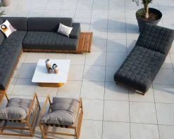 Bain de soleil design tissu Sunbrella gris foncé et teck 