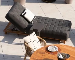Bain de soleil design tissu Sunbrella gris foncé et teck 