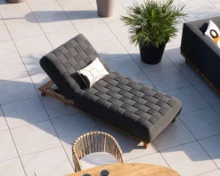 Bain de soleil design tissu Sunbrella gris foncé et teck 