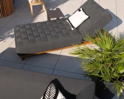 Bain de soleil design tissu Sunbrella gris foncé et teck 