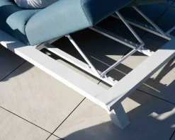 Bain de soleil double en tissu turquoise et aluminium blanc 
