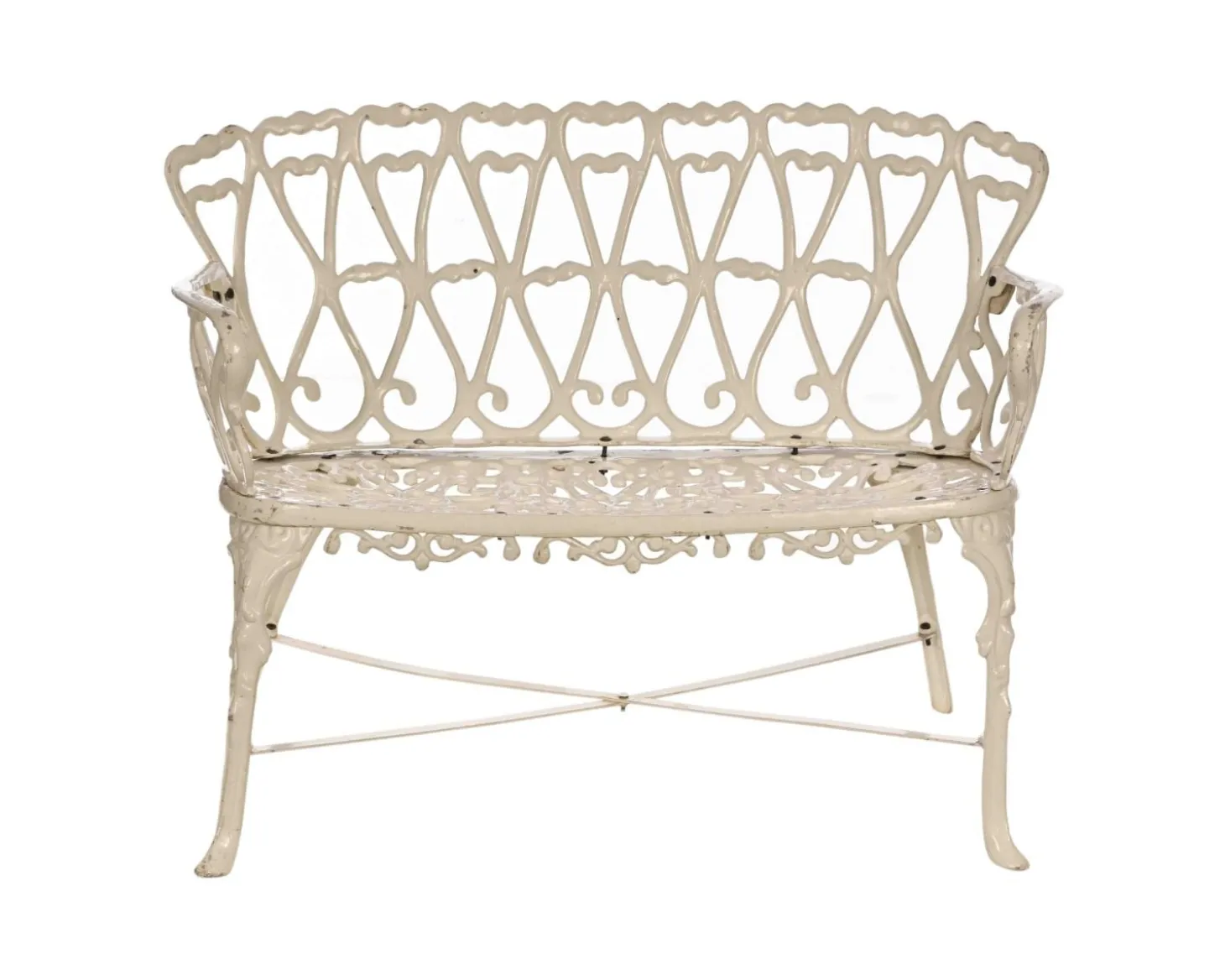 Banc de jardin esprit rétro en fonte esprit fer forgé blanc vieilli "Gardénia" 1m