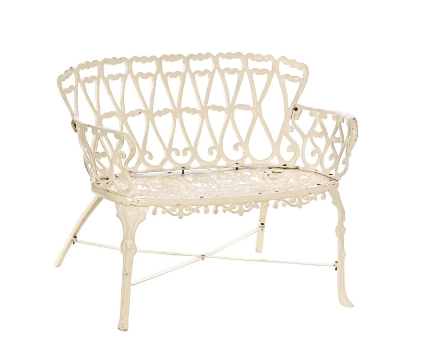 Banc de jardin esprit rétro en fonte esprit fer forgé blanc vieilli "Gardénia" 1m