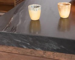 Billot de cuisine en teck recyclé et plateau marbre noir "Grana"