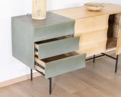 Buffet 3 portes japandi bicolore bois et métal