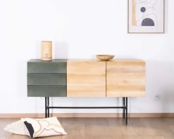 Buffet 3 portes japandi bicolore bois et métal