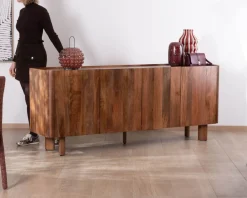 Buffet enfilade 4 portes 200 cm en manguier massif foncé