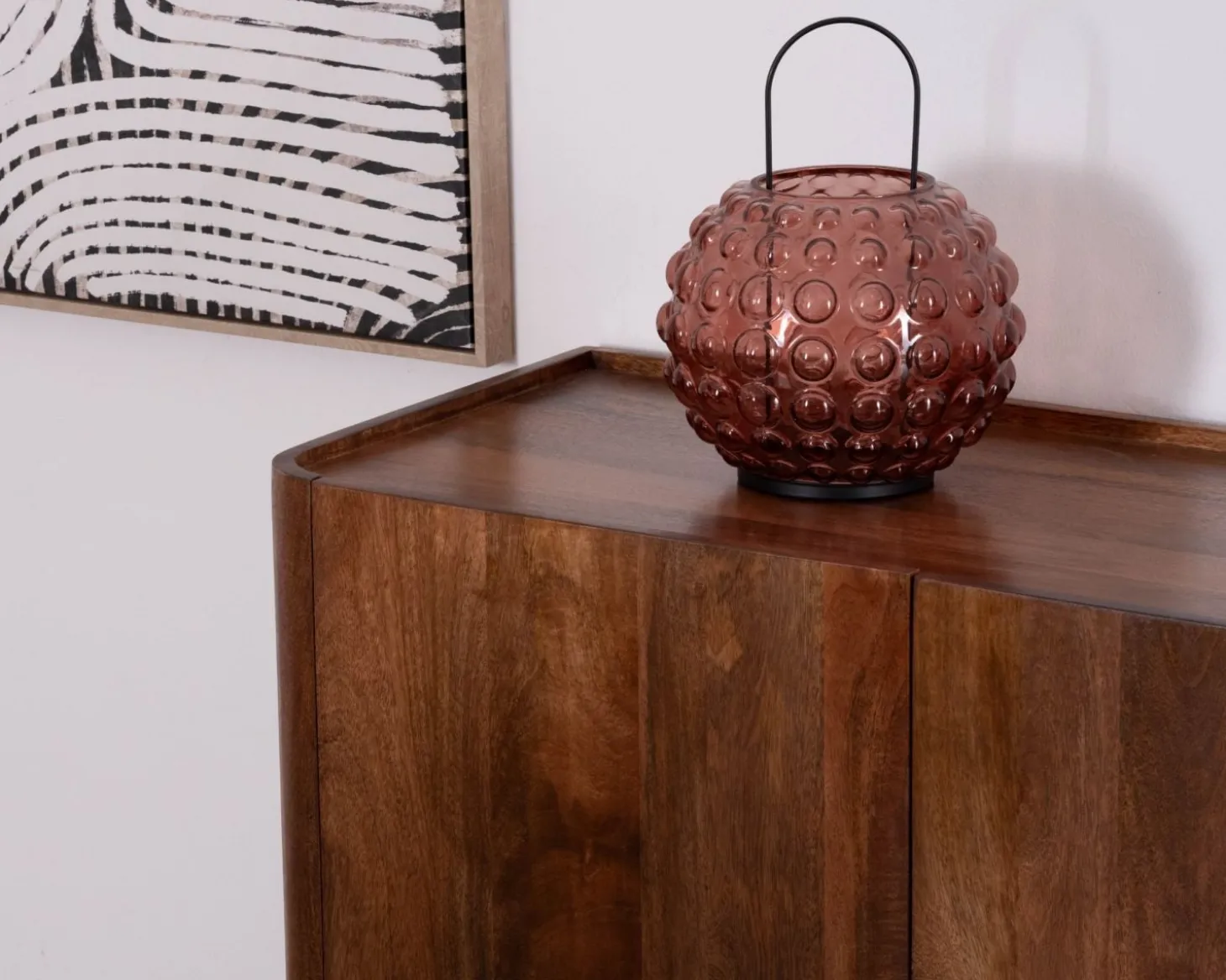 Buffet enfilade 4 portes 200 cm en manguier massif foncé "Malaké" style Japandi
