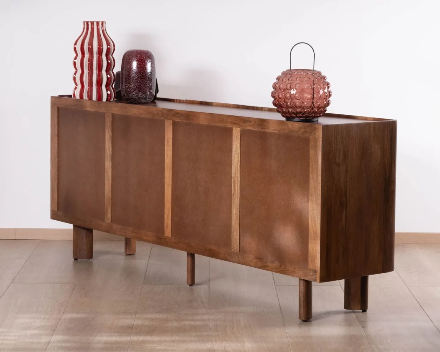 Buffet enfilade 4 portes 200 cm en manguier massif foncé "Malaké" style Japandi