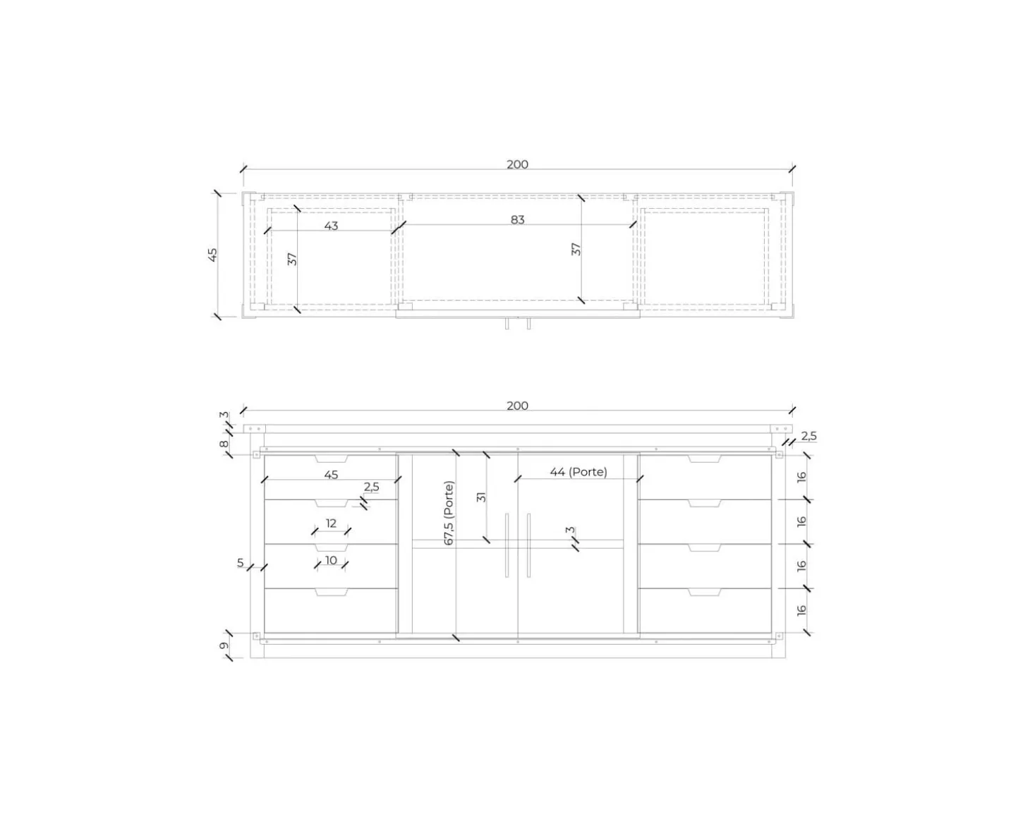 Buffet métal et bois 200cm portes coulissantes "Caractère"