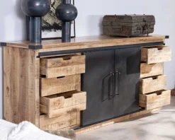 Buffet métal et bois 200cm portes coulissantes