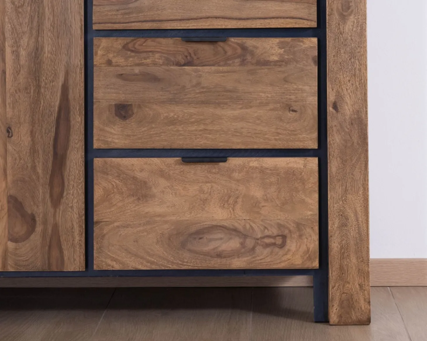 Buffet multi-rangements avec étagères en verre "Enoa" en palissandre et acacia 200 cm