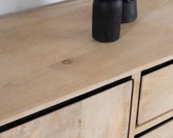 Buffet épuré bicolore en manguier naturel et noir 180 cm "Bocca" 3 portes et tiroirs
