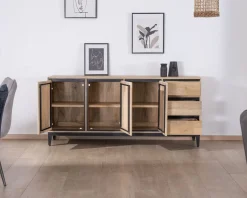 Buffet épuré bicolore en manguier naturel et noir 180 cm