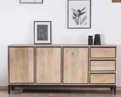Buffet épuré bicolore en manguier naturel et noir 180 cm