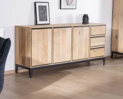 Buffet épuré bicolore en manguier naturel et noir 180 cm