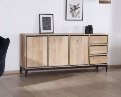 Buffet épuré bicolore en manguier naturel et noir 180 cm