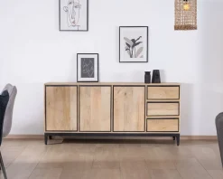 Buffet épuré bicolore en manguier naturel et noir 180 cm
