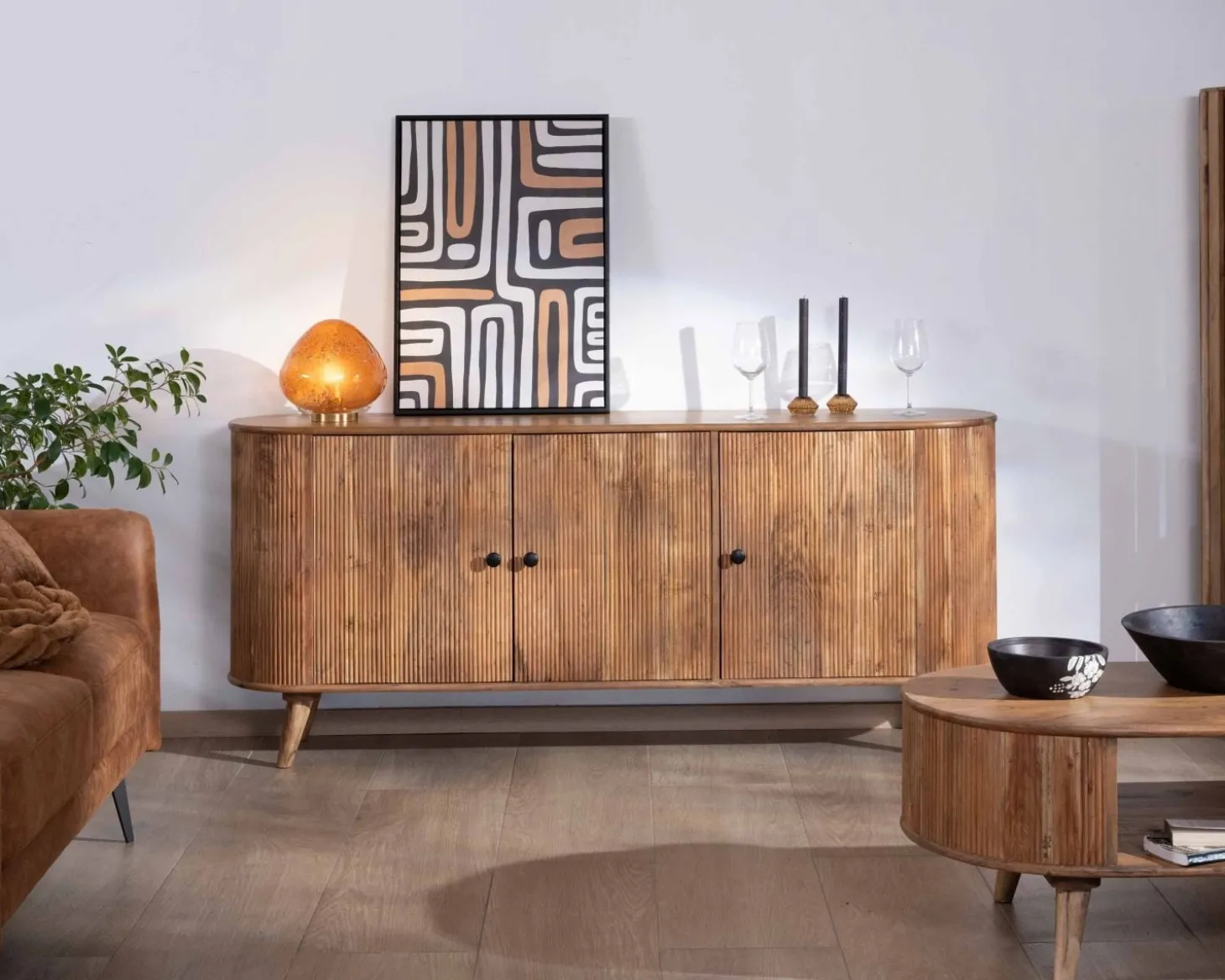 Buffet rétro 3 portes en acacia massif "Boomer" 175 cm