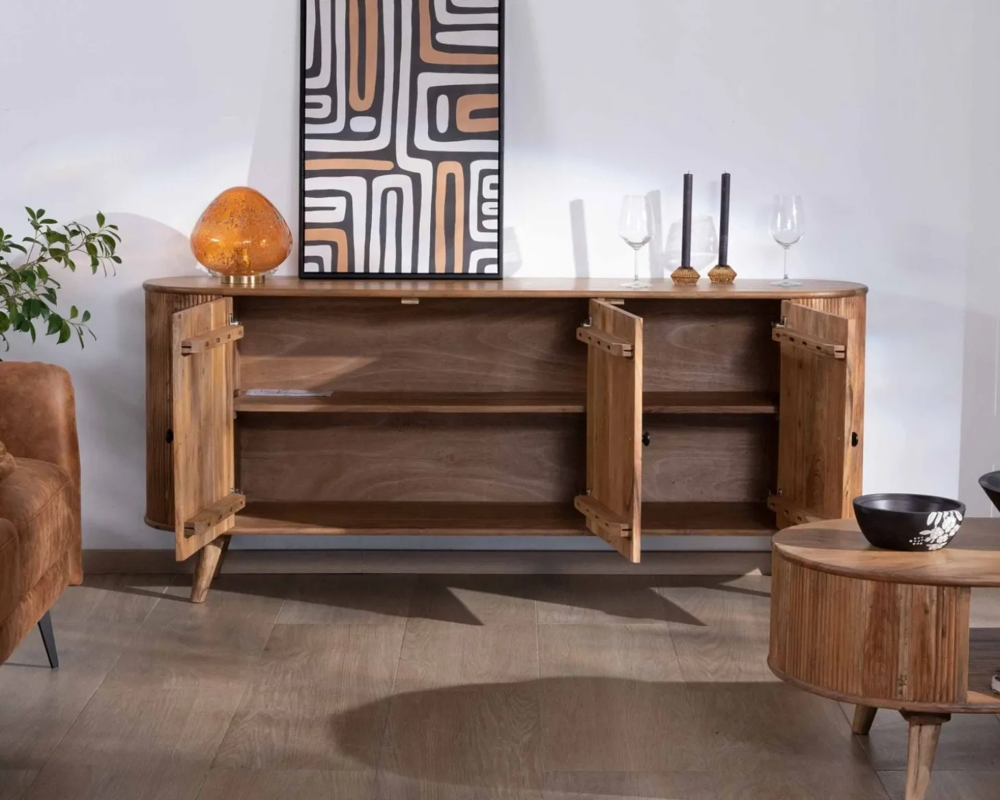 Buffet rétro 3 portes en acacia massif "Boomer" 175 cm