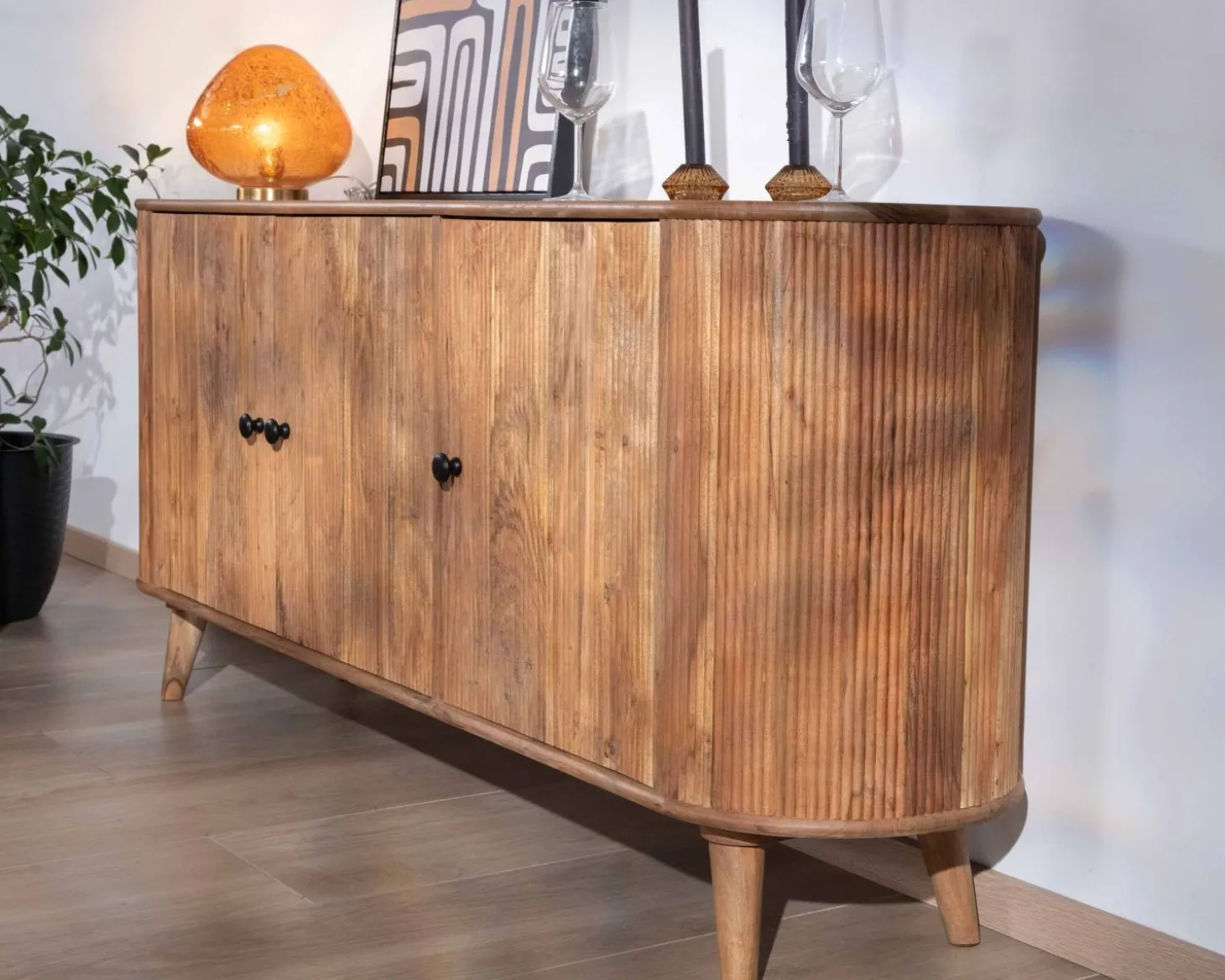 Buffet rétro 3 portes en acacia massif "Boomer" 175 cm