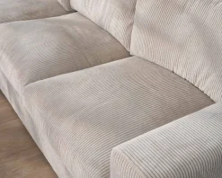 Canapé 3 places avec pouf ottoman carré en velours côtelé gris chaud 
