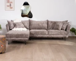 Canapé angle gauche ultra confort en tissu chenillé doux gris cendre 