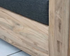 Canapé de jardin 3 places haut de gamme "Zénith" en teck matelassé tissu gris foncé