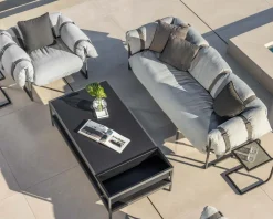 Canapé de terrasse 3 places matelassé tissu Sunbrella gris clair "Paquetage"