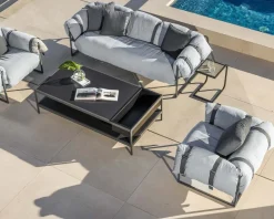 Canapé de terrasse 3 places matelassé tissu Sunbrella gris clair 
