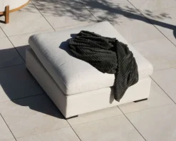 Canapé d'extérieur ultra confort avec ottoman en tissu écru chiné 