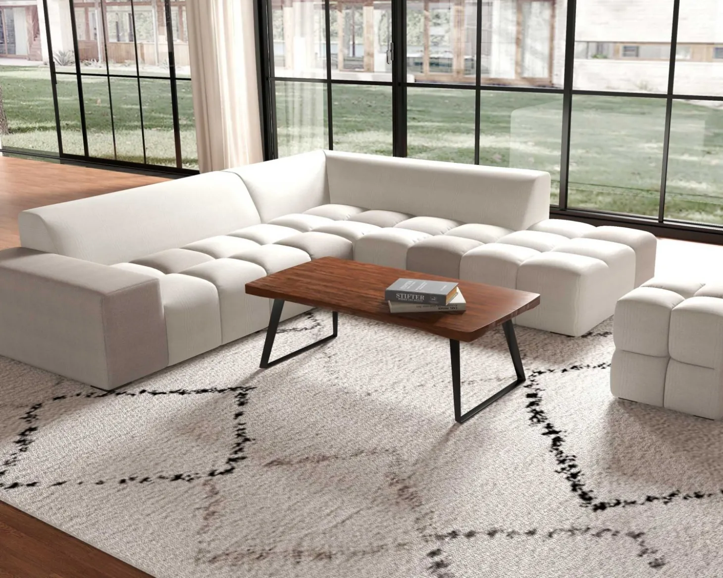 Canapé en angle avec méridienne design lounge & chill "Casa Nova" bicolore beige et gris