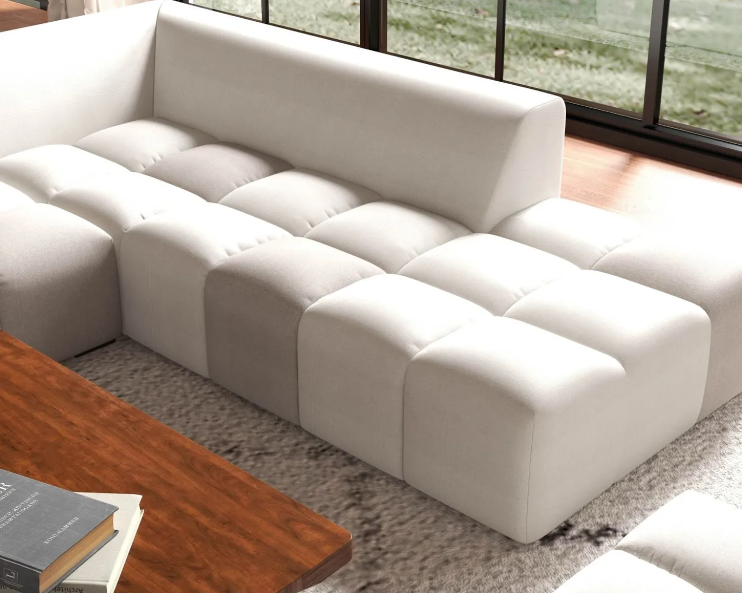 Canapé en angle avec méridienne design lounge & chill "Casa Nova" bicolore beige et gris