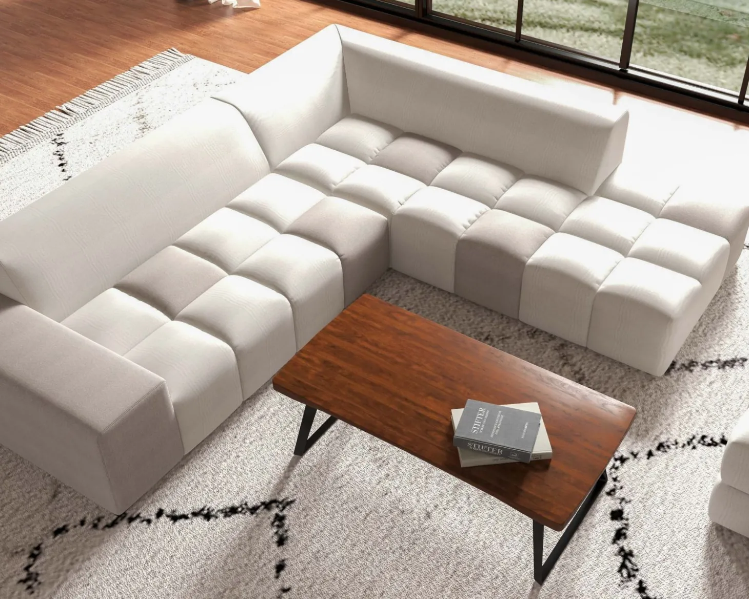 Canapé en angle avec méridienne design lounge & chill "Casa Nova" bicolore beige et gris