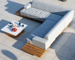 Canapé haut de gamme avec retour droit tissu Sunbrella gris clair 
