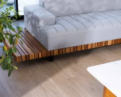 Canapé haut de gamme avec retour droit tissu Sunbrella gris clair 