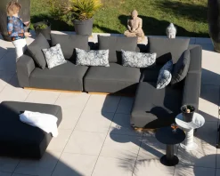 Canapé modulaire d'extérieur en teck et tissu anthracite 