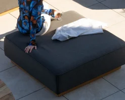 Canapé modulaire d'extérieur en teck et tissu anthracite 