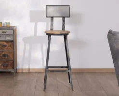 Chaise de bar métal gris antique et bois 