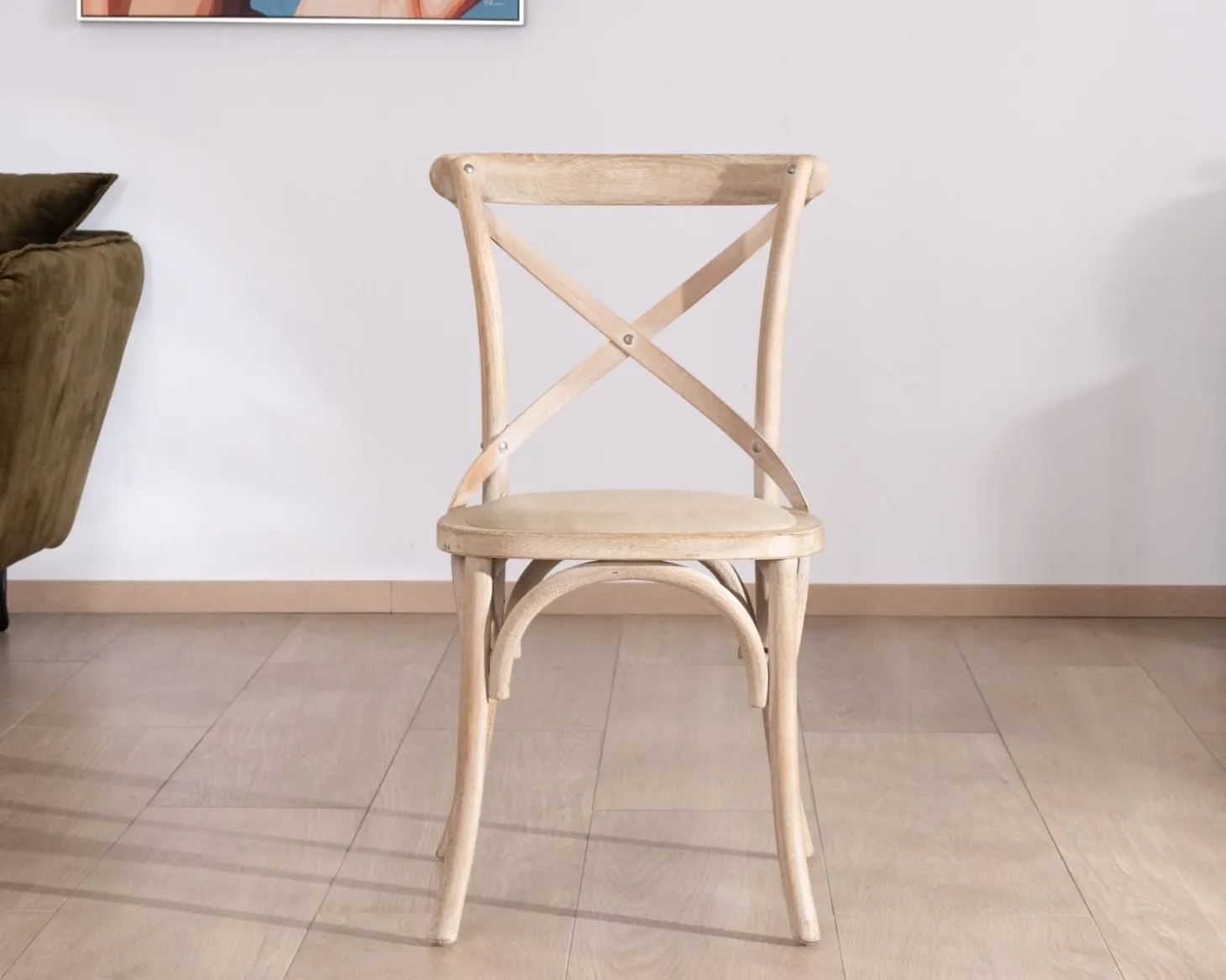 Chaise de repas esprit bistrot en chêne et assise tissu "Brosti"