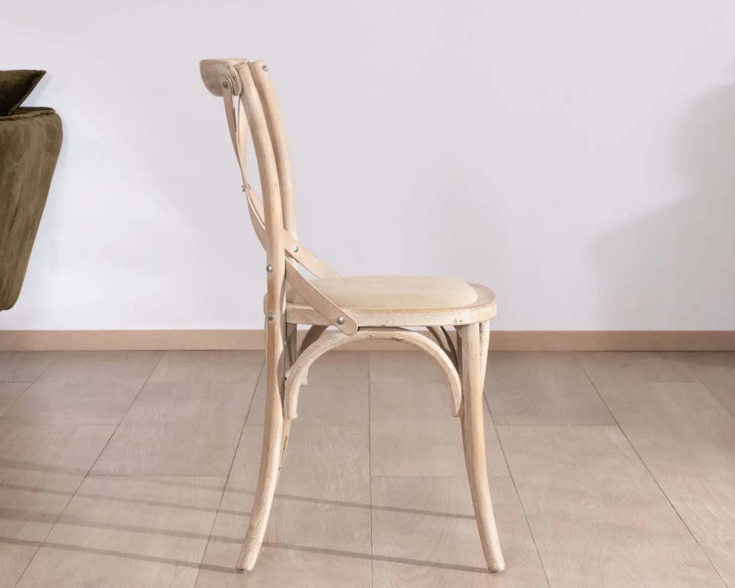 Chaise de repas esprit bistrot en chêne et assise tissu "Brosti"