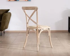 Chaise de repas esprit bistrot en chêne et assise tissu